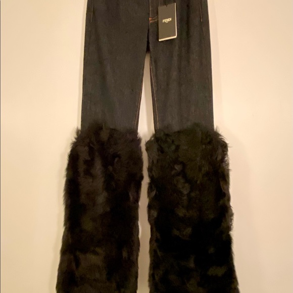 NWT FENDI RARE LTD RUNWAY DK DENIM/BLCK LAMB MONSTER JEANS - Picture 2 of 14